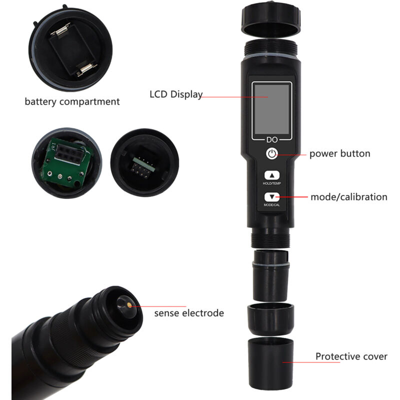 Testeur D'oxygène Dissous Numérique GIDIGI - Sonde 3m, ATC, Bluetooth, Pour Aquarium, Bassin, Laboratoire