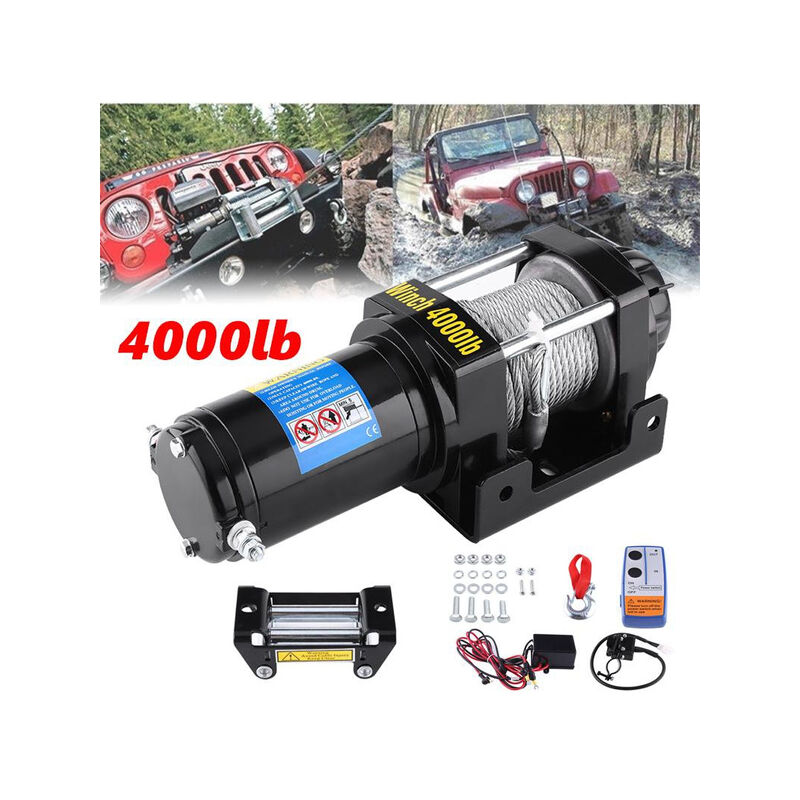 Treuil électrique Wiltec 12V – Traction 4990 Kg, Câble Acier 10.5m, Avec Manivelle – Pour Bateau, Remorque, Véhicule