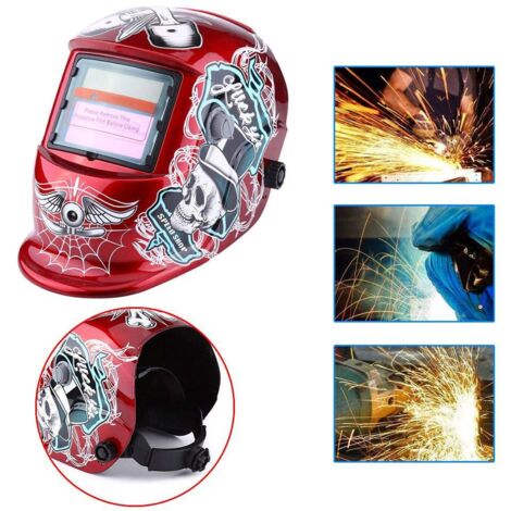 Ej.Life Casque de Soudage, Masque de Soudage Protection de Soudeur Automatique pour Plus des Modes TIG MIG MAG Pirate Rouge 22.5 x 18 x 28cm
