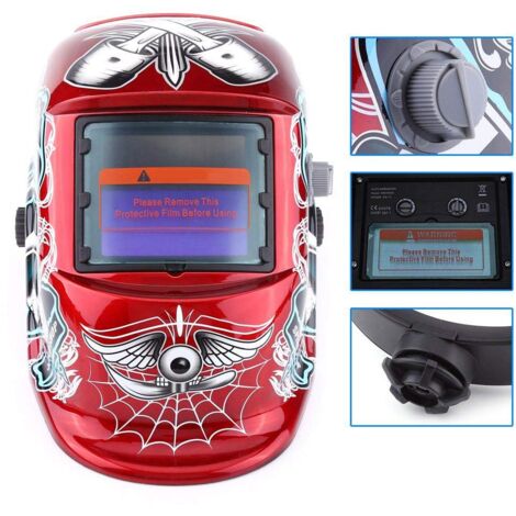 Ej.Life Casque de Soudage, Masque de Soudage Protection de Soudeur Automatique pour Plus des Modes TIG MIG MAG Pirate Rouge 22.5 x 18 x 28cm