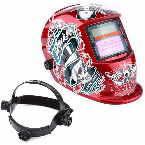Ej.Life Casque de Soudage, Masque de Soudage Protection de Soudeur Automatique pour Plus des Modes TIG MIG MAG Pirate Rouge 22.5 x 18 x 28cm