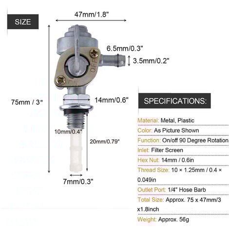 Ej.Life Robinet d'Essence M10X1.25MM Pompe à Essence Electrique Commutateur de Carburant de Réservoir de Gaz