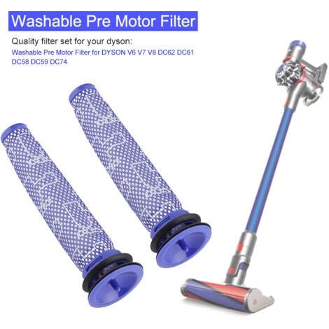 EJ.LIFE Lot de 2 filtres pré-moteur lavables pour aspirateur à main DYSON V6 V7 V8 DC62 DC61 DC58 DC59 DC74