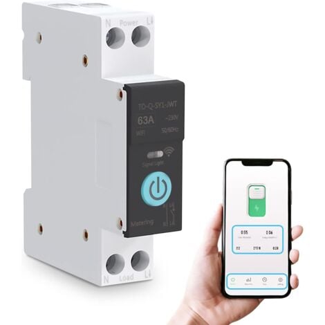 Rosvola Commutateur WIFI Intelligent Disjoncteurs Domestiques Téléphone Portable Télécommande 3 Modes de Synchronisation pour Appareils électroménagers(63A)