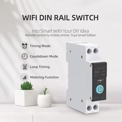 Rosvola Commutateur WIFI Intelligent Disjoncteurs Domestiques Téléphone Portable Télécommande 3 Modes de Synchronisation pour Appareils électroménagers(63A)