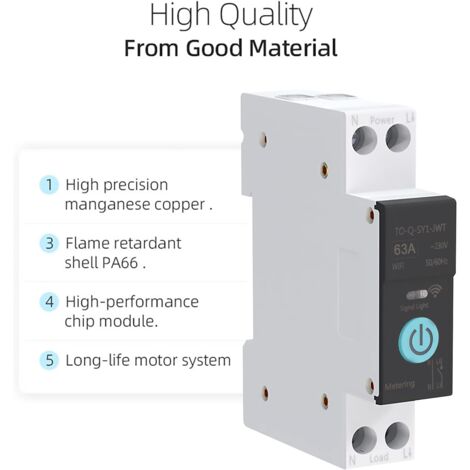 Rosvola Commutateur WIFI Intelligent Disjoncteurs Domestiques Téléphone Portable Télécommande 3 Modes de Synchronisation pour Appareils électroménagers(63A)