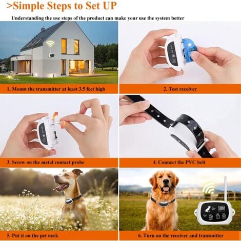 EJ.LIFE Collier de clture de formation de chien électrique sans fil Système de confinement pour animaux de compagnie rechargeable Prise UE Collier, harnais et laisse de dressage et d'éducation pour ch
