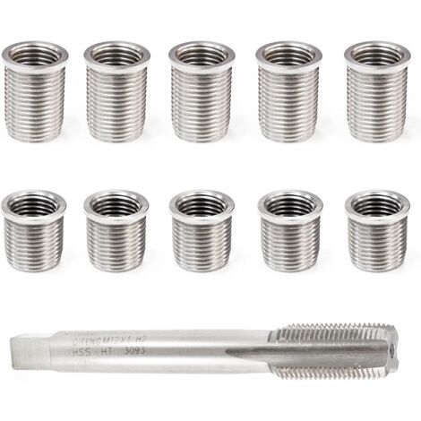 Ej.Life – Outil de réparation de filetage de bougie d'allumage M10x1.0 et M12x1.0 – Kit 11 pièces en acier inoxydable – Pour moteurs à essence et diesel