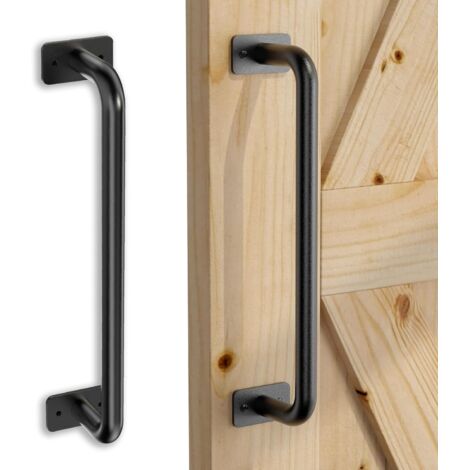 Ej.Life – Poignée de porte coulissante rétro en fer noir 28.5cm – Résistante pour portes de grange – Installation facile avec matériel inclus