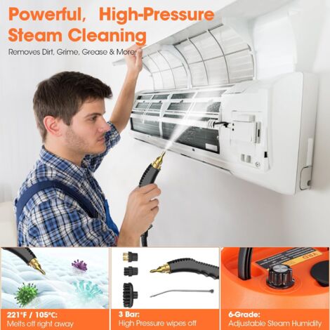 Nettoyeur Vapeur électrique 1100W - Réservoir 1100ml - 6 Vitesses - 4 Têtes De Brosse - Nettoyage écologique