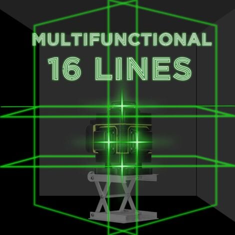 Ej.Life Niveau laser, 4D 16 lignes Niveau laser 3° Outil de nivellement avec fonction de nivellement automatique, plate-forme de levage, télécommande et 2 piles, noir
