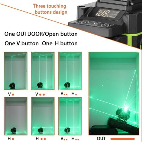 Ej.Life Niveau laser, 4D 16 lignes Niveau laser 3° Outil de nivellement avec fonction de nivellement automatique, plate-forme de levage, télécommande et 2 piles, noir