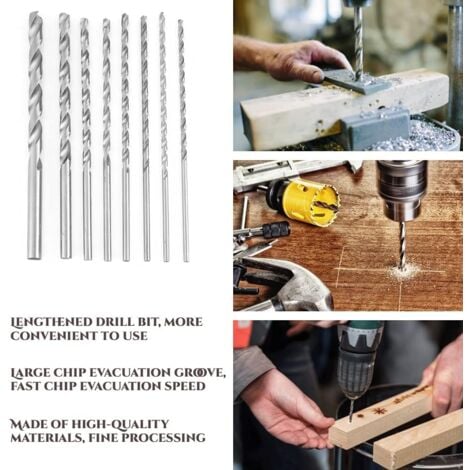 Ej.Life Extra-Longue Foret HSS Foret en Acier à Grande Vitesse Forets Hélicoïdaux Twist Drill (8pcs 200mm)