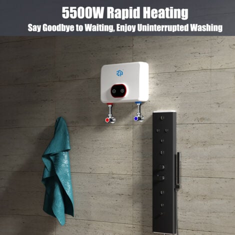 Ej.Life Chauffe-eau électrique 5500 W commutable 220 V avec écran LED, chauffe-eau instantané, douche pour salle de bain, cuisine