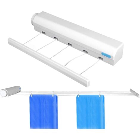 Ej.Life Etendoir Mural Extensible, sechoir Linge Mural avec 5 Fils de 3,75 mètres, etendoir a Linge pour intérieur et extérieur