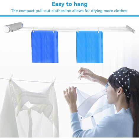 Ej.Life Etendoir Mural Extensible, sechoir Linge Mural avec 5 Fils de 3,75 mètres, etendoir a Linge pour intérieur et extérieur