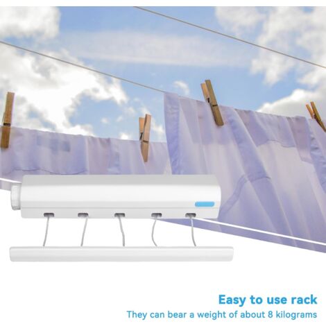 Ej.Life Etendoir Mural Extensible, sechoir Linge Mural avec 5 Fils de 3,75 mètres, etendoir a Linge pour intérieur et extérieur