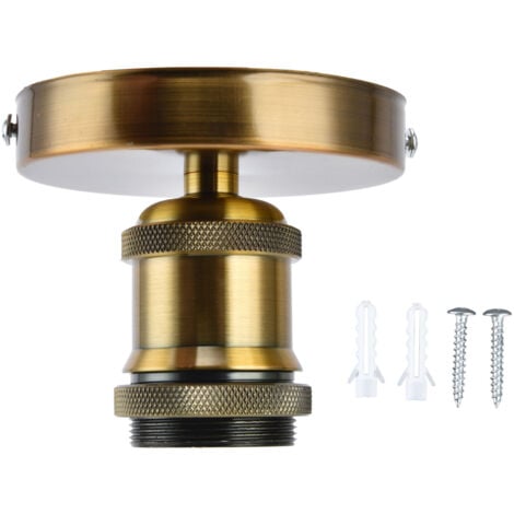 QiMeiTech E26 E27 Vintage Suspension Support de Lampe Plafonnier Douille Métal Support de Lumière Murale pour Home100-240V(patine dorée)
