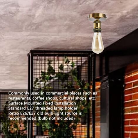 QiMeiTech E26 E27 Vintage Suspension Support de Lampe Plafonnier Douille Métal Support de Lumière Murale pour Home100-240V(patine dorée)
