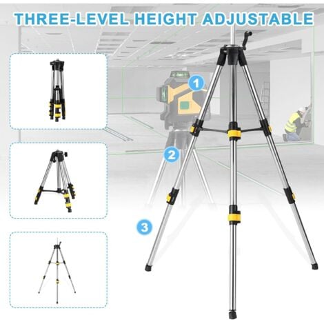 Ej.Life 1.2M Trépied de Niveau Laser, Filetage 5/8", Trépied d'Arpentage Robuste pour Scanner Niveau Laser de Construction,  Pieds Rétractables