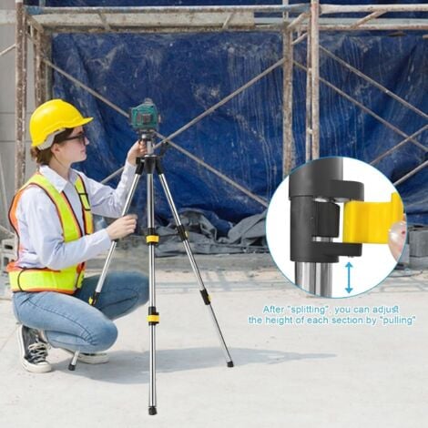 Ej.Life 1.2M Trépied de Niveau Laser, Filetage 5/8", Trépied d'Arpentage Robuste pour Scanner Niveau Laser de Construction,  Pieds Rétractables