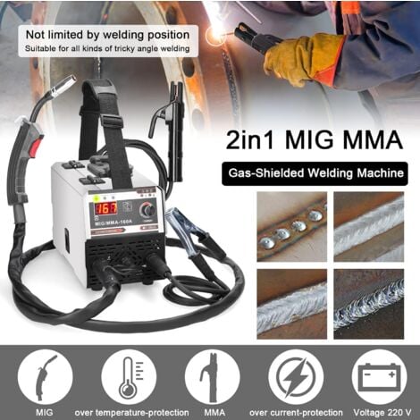 Rosvola Machine à souder MIG MMA 120 A 220 V MIG/MMA 2 en 1 Machine de soudage à gaz de protection/fil de remplissage MAG Soudage IGBT Inverter Stick ARC