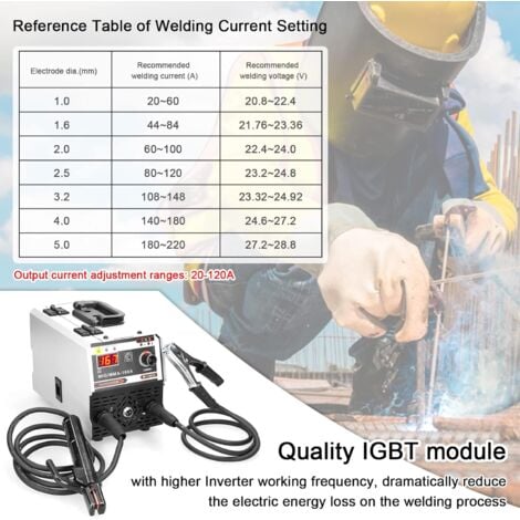 Rosvola Machine à souder MIG MMA 120 A 220 V MIG/MMA 2 en 1 Machine de soudage à gaz de protection/fil de remplissage MAG Soudage IGBT Inverter Stick ARC