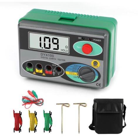 Ej.Life Mégohmmètre 0-2000 ohm réel testeur numérique de Terre DY4100 testeur de résistance au Sol
