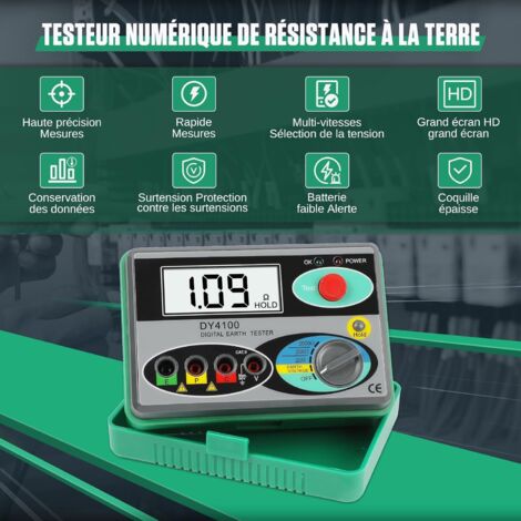 Ej.Life Mégohmmètre 0-2000 ohm réel testeur numérique de Terre DY4100 testeur de résistance au Sol