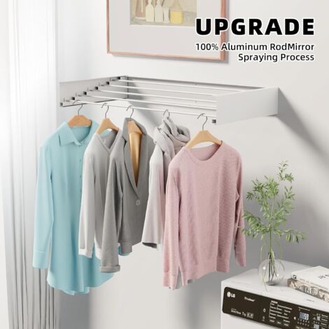 Étendoir à Linge Mural Pliable 100 Cm – Acier Inoxydable, 27 Kg, 5 Tiges Décalées
