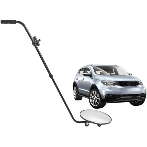 Rosvola Miroir D'inspection Télescopique, Miroirs d'inspection des Véhicules avec Poignée Réglable, Miroir de Sécurité à 360°, avec Lumière LED et 3 Roues Mobiles