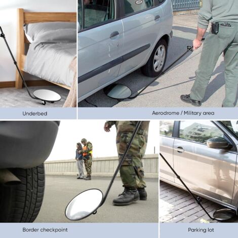 Miroir D'inspection Sous Véhicule, Miroir D'inspection Sous Voiture avec Poignée Télescopique et Réglage de L'angle du Miroir, Miroir de sécurité avec Roues et Lumière LED pour