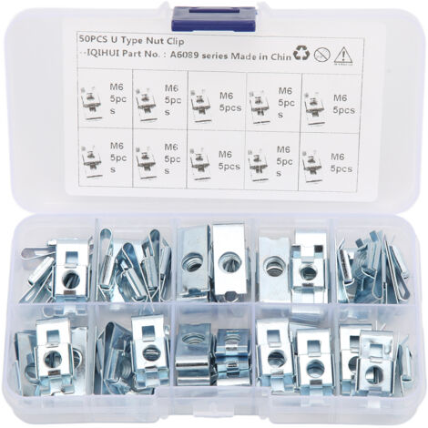 Jeu de Clips en U pour Voiture, 50 Pièces, Fixation Métallique Résistante de Remplacement pour Panneaux de Carrosserie Automobile, écrou à Clip M6 en Forme de U