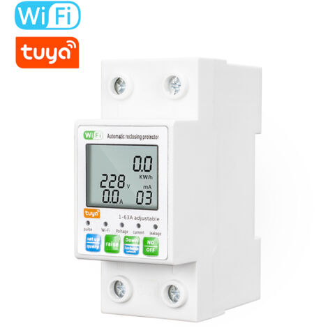 Rosvola Compteur d'énergie WiFi Monophasé,Tuya Smart Compteur d'Énergie Numérique Tuya WiFi Protecteur de réenclenchement, Prise en Charge de la Télécommande de l'application Mobile 220V 63A
