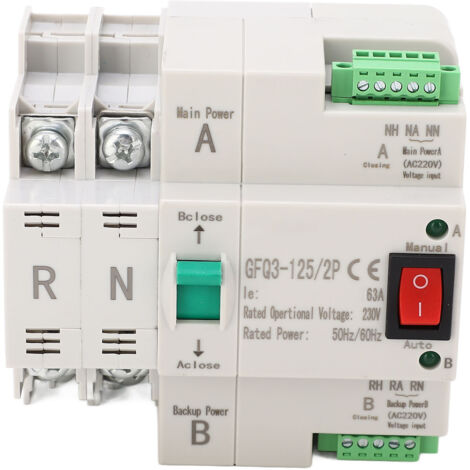 Sélecteur électrique, Inverseur de Source Automatique Double Puissance 2 Modes de Fonctionnement 2P pour Usine (63A).