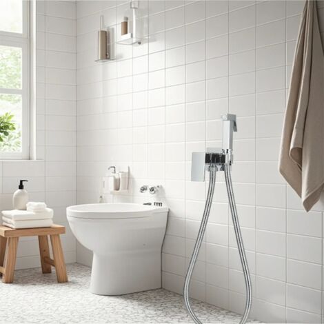 Kit Douchette WC Encastré Douchette Toilette WC Mural avec Flexible 1.5m Tuyau Chromé
