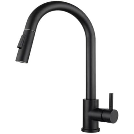 Robinet De Cuisine Noir Avec Indicateur De Température LED - Mitigeur Rotatif 360° - Douchette Extractible 40cm - Haute Pression