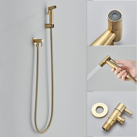 Spruzzatore per Bidet Ottone Handheld Bidet Spruzzatore Acqua Fredda Doccetta Bidet Montaggio a Parete Spruzzatore per Doccia con 59" Flessibile Doccia Oro Spazzolato