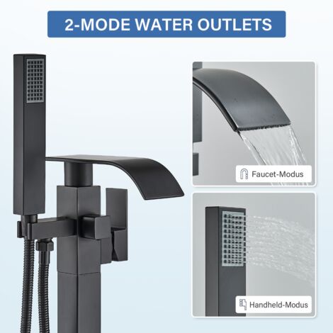Robinet de Baignoire avec Douchette, Pivotant À 360° Bec, 2 Modes de Poignée, Autoportante Mitigeur Robinet Baignoire Ilot pour Salle de Bain, Style Moderne Noir