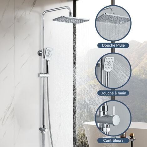 Colonne de Douche Complet sans Robinetterie pour Salle de Bain Système Pluie Chromé Réglable en Hauteur Ensemble de Douche Baignoire