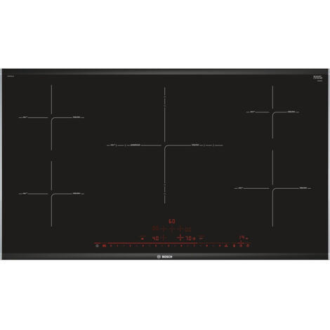 Bosch PIV975DC1E. Colore del prodotto: Nero, Posizionamento dell'apparecchio: Da incasso, Dimensione della larghezza del piano cottura: 90 cm. Tipo di controllo: Touch, Posizione di controllo: Fron...