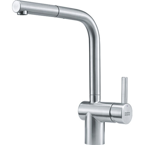 Franke – Miscelatore monocomando per lavabo – Finitura in acciaio inox – Doccetta estraibile – Altezza becco 200mm – Forma becco curvo (1/6)