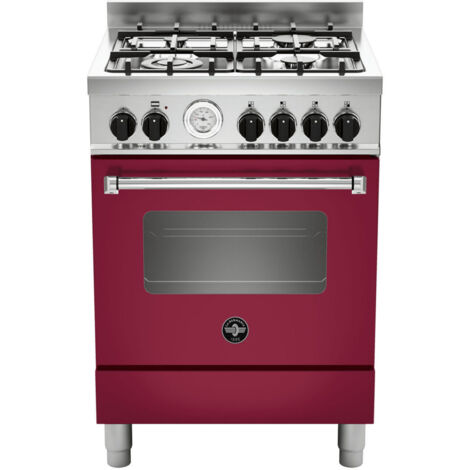 Bertazzoni La Germania Americana AMN664GVIT. Tipo di prodotto: Cucina, Colore del prodotto: Rosso, Tipo di controllo: Manopola. Tipo di piano cottura: Combi, Numero totale di fuochi: 4 Fornello(i),...