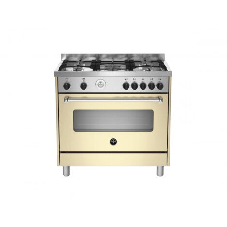 Bertazzoni La Germania Americana AMN965GCRT. Tipo di prodotto: Cucina, Colore del prodotto: Crema, Tipo di controllo: Manopola. Tipo di piano cottura: Gas, Numero totale di fuochi: 5 Fornello(i), Nume