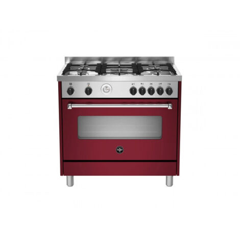 Bertazzoni La Germania Americana AMN965EVIT. Tipo di prodotto: Cucina, Colore del prodotto: Bordeaux, Acciaio inox, Tipo di controllo: Manopola. Tipo di piano cottura: Gas, Numero t... - AMN965EVIT/21 (1/3)