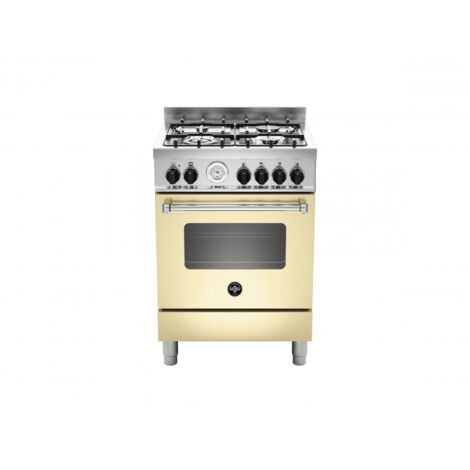Bertazzoni La Germania Americana AMN664ECRT. Tipo di prodotto: Cucina, Colore del prodotto: Crema, Tipo di controllo: Manopola. Tipo di piano cottura: Gas, Numero totale di fuochi: 4 Fornello(i), N...