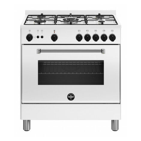 Bertazzoni La Germania Americana AMN855GBV/24. Tipo di prodotto: Cucina, Colore del prodotto: Bianco, Tipo di controllo: Manopola. Tipo di piano cottura: Gas, Numero totale di fuochi: 5 Fornello(i)...