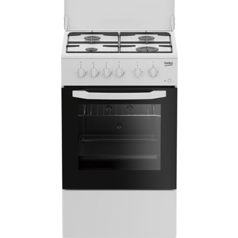 Beko Cucina CSS42014FW, (LxDxA) 50x50x85, Bianca, Forno elettrico statico, piano cottura a gas 4 zone, Coperchio in metallo. Tipo di prodotto: Cucina, Colore del prodotto: Bianco, Tipo di controllo...