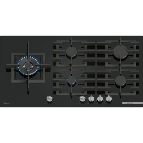 Bosch Serie 6 PPM9A6I40 Piano cottura a gas 90 cm 5 fuochi Vetro Nero. Colore del prodotto: Nero, Posizionamento dell'apparecchio: Da incasso, Dimensione della larghezza del piano cottura: 90 cm. T... (1/5)