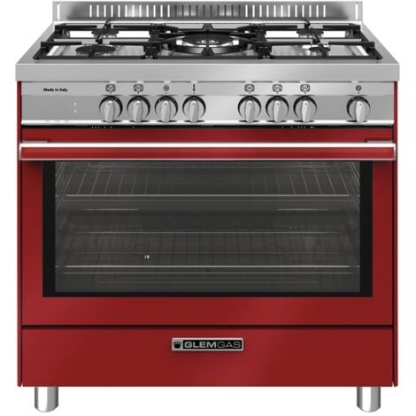 Glem Gas ST965MRS Cucina 90cm 5 Fuochi Gas Forno Elettrico 104L Rosso e Inox